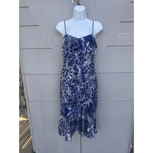 VTG Sue Wong Blue Silk Blend Beaded Dress Ruffle Hem Sz 8 Y2K Whimsical Fairy - Picture 1 of 13